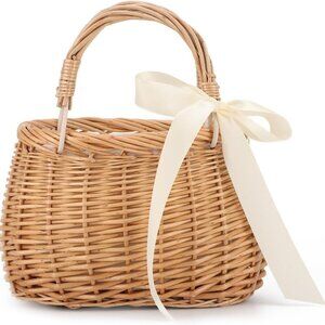 Natural Wicker Handbag Rattan Woven Basket Purse Straw Beach Tote for Women